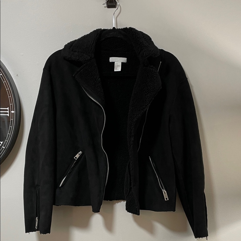 Sold❤️H&M Black Faux suede moto Jacket for Women with sherpa lining - Picture 10 of 16